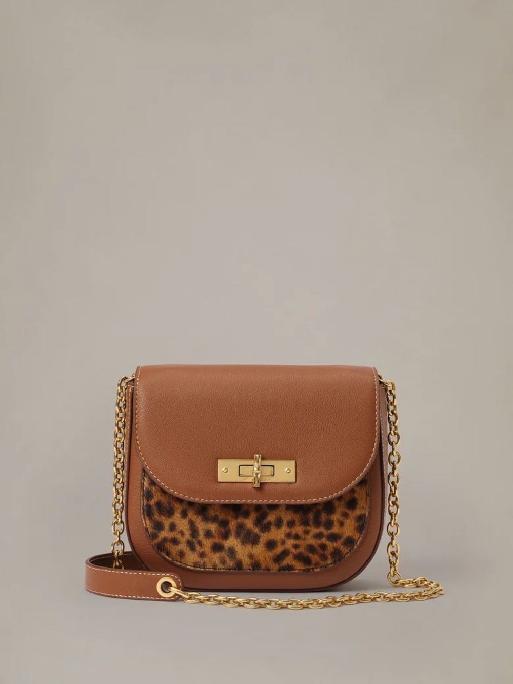 The Waverly Leather Handbag in Leopard - COLOR SADDLE/BROWN